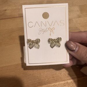 Canvas Style Gold Bow Earrings